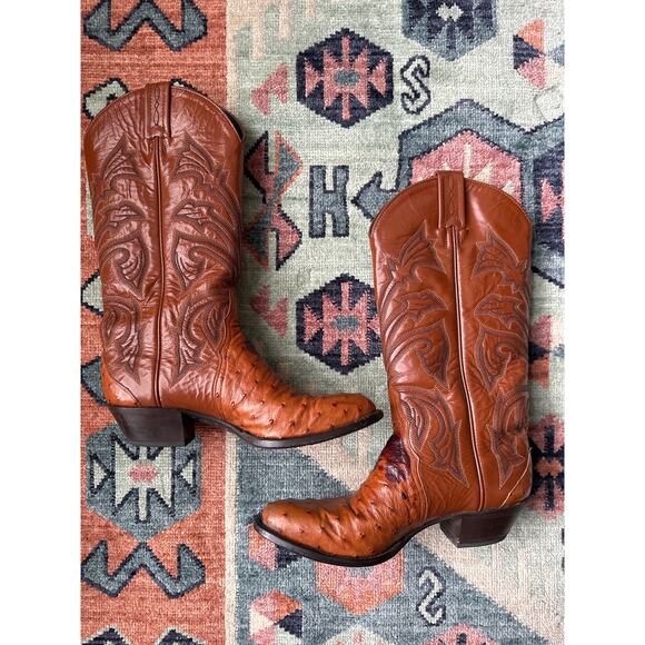 Tony Lama Full Quill Ostrich Cowboy Boots R12903L – Brown – Men’s 7 – Western - Picture 2 of 9